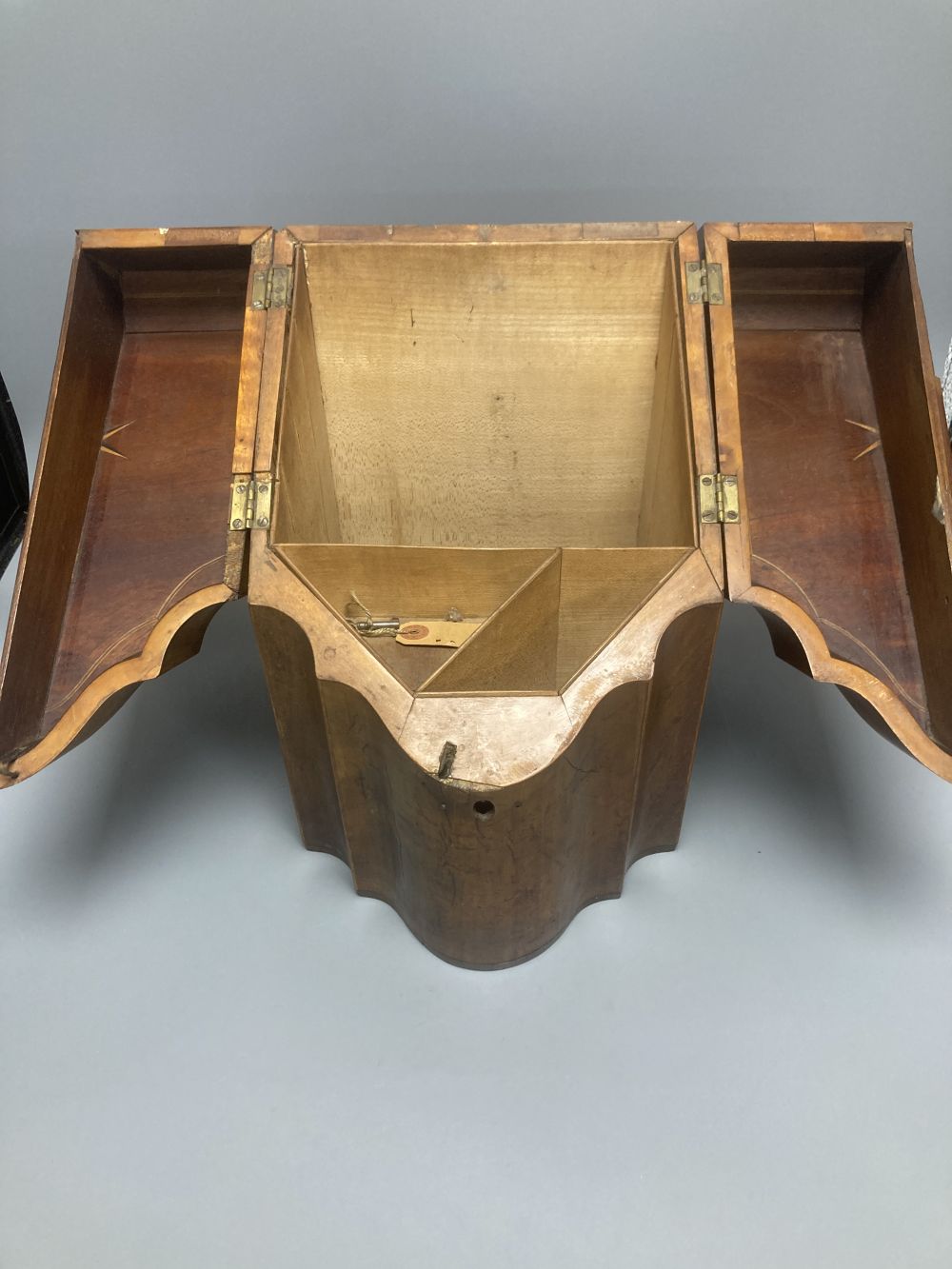 A modified George III inlaid knife box, width 22cm